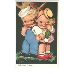 ILLUSTRATEURS.n°14826.PERGINE.SEULS DANS LA NUIT...COUPLE D'ENFANTS AMOUREUX