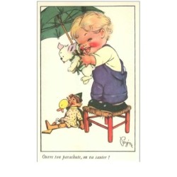 ILLUSTRATEURS.n°14813.PERGINE.OUVRE TON PARACHUTE ON VA SAUTER.GARCONNET SUR UN TABOURET