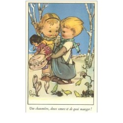 ILLUSTRATEURS.n°14810.PERGINE.UNE CHAUMIERE,DEUX COEURS ET DE QUOI MANGER.ENFANTS AMOUREUX