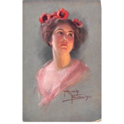 Illustrateurs - n°70636 - R. Fuchs - Jeune femme brune avec des coquelicots dans les cheveux