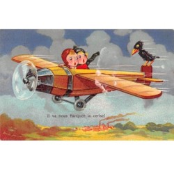 Illustrateurs - n°69222 - Il va nous flanquer la cerise - Enfants dans un avion avec un corbeau sur la queue de l'avion