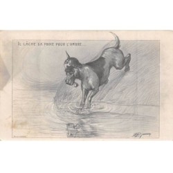 Illustrateurs - n°82546 - Il Lâche sa proie pour l'ombre - Chien portant un casque à pointe