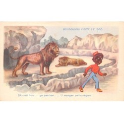 Illustrateur - n°81047 - Roudoudou visite le Zoo - Ca, c'est lion ...ya pas bon ... Li manger petits nègres !