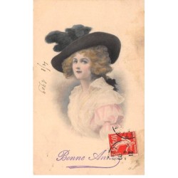 Illustrateur - n°85146 - Jeune femme portant un grand chapeau