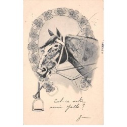 Illustrateur - n°81025 - Cheval sous un Fer à Cheval décoré de trèfles
