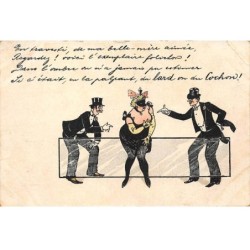 Illustrateur - n°81120 - Une femme masquée entre deux hommes en costume - Carte pliée vendue en l'état