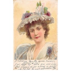 Illustrateur - n°81194 - Jeune femme portant un chapeau décoré de violettes