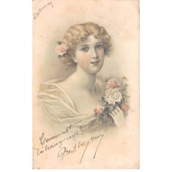 Illustrateur - n°81055 - Jeune femme tenant des roses