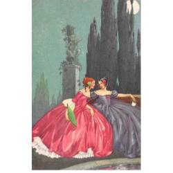 Illustrateur - n°81086 - Deux femmes portant des robes de bal dans un parc