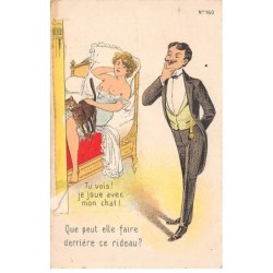 Illustrateur - n°81122 - Que peut elle faire derrière ce rideau - Tu vois je joue avec mon chat - n°160