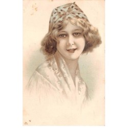 Illustrateur - n°81059 - Jeune Femme avec un foulard dans les cheveux