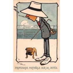 Illustrateur - n°81151 - Promenade Matinale sur la Jetée - Bouledogue Français