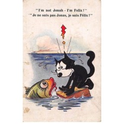 Illustrateur - n°81066 - Je ne suis pas Jonas, je suis Félix - Chat noir parlant à un poisson - Carte vendue en l'état