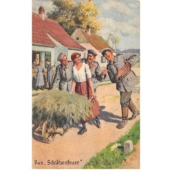 Illustrateurs - n°83810 - Das Schützenfeuer - Soldats autour d'une femme poussant une brouette remplie de foin