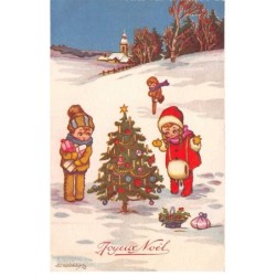 Illustrateurs - n°83785 - Joyeux Noël - Enfants autour d'un sapin décoré dans la neige