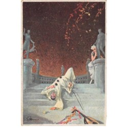 Illustrateurs - n°83792 - Colombine regardant Pierrot allongé sur le dos dans un escalier - Carte vendue en l'état