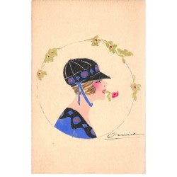 Illustrateurs - n°83821 - Femme avec une rose dans la bouche - Carte peinte à la main