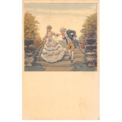 Illustrateurs - n°83782 - Homme faisant un baise-main à une femme dans un jardin