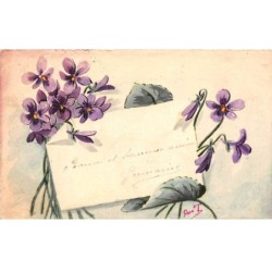 Illustrateur - n°81172 - Violettes autour d'un petit mot - Carte peinte à la main
