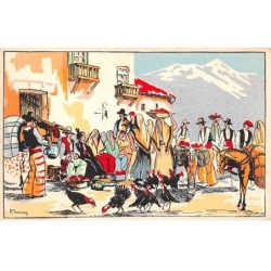 Illustrateur - n°89902 - Place d'un village, avec des poules, des femmes portant des paniers