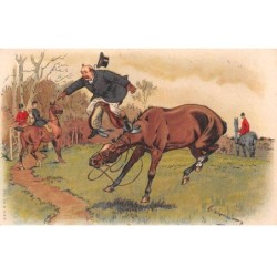 Illustrateur - n°90012 - Cavalier tombant d'un cheval