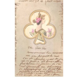 Illustrateur - n°81251 - Portrait d'une femme de profil dans un trèfle