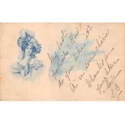 Illustrateur - n°89945 - Jeune femme portant un beau chapeau à plume