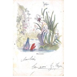Illustrateur - n°89842 - Narcisse - Insectes saluant une femme fleur