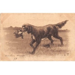Illustrateur - n°90008 - Chien rapportant un gibier dans sa gueule - Chasse