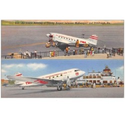 aviation . n°49381 . carte pub twa .mc keesport and pittsburgh pa.avion .aeroport