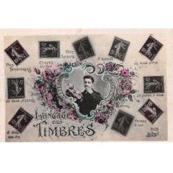 Représentations Timbres - n°87846 - Langage des Timbres - Mes Tendresses, Croyez en moi - Homme, et fleurs