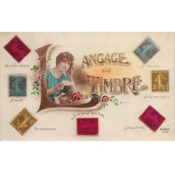 Représentations Timbres - n°87835 - Langage du Timbre - Jeune femme lisant une lettre - Carte pliée, vendue en l'état