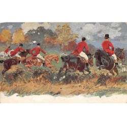 Sports - n°90989 - Chasse - Cavaliers suivant un gibier - Chasse à courre