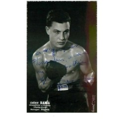 BOXE.n°29228.CHERIF HAMIA.CHAMPION DE FRANCE.POIDS PLUME.MANAGER FILIPPI.AUTOGRAPHE ORIGINAL
