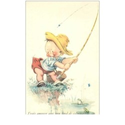 PECHE.n°14636.J'AI AMORCER AVEC MON FOND DE CULOTTE.GARCONNET A LA PECHE.HUMOUR