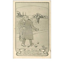 PETANQUE.n°21067.LES BOULES.ILLUSTRATEUR GEORGES.PARTIE DE PETANQUE.ENJEU UNE BOUTEILLE DU NECTAR DE CHAMPAAGNE