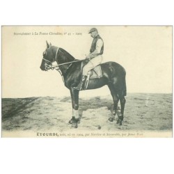 hippisme.n°35615.étourdi.noir.1909.CHEVAUX.SUPPLEMENT A LA FRANCE CHEVALINE.dos blanc.course.cheval.jokey.
