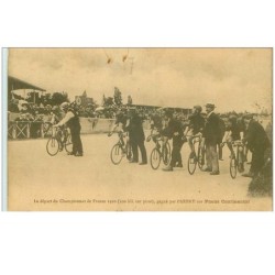 CYCLISME.n°22124.LE DEPART DU CHAMPIONNAT DE FRANCE 1910.100 KM SUR PISTE.GAGNE PAR PARENT SUR PNEUS CONTINENTAL.ETAT