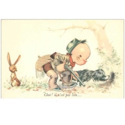CHASSE.n°14637.CHUT IL N'EST PAS LOIN.GARCONNET CHASSEUR.HUMOUR