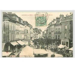 76.GOURNAY EN BRAY.RUE NOTRE DAME UN JOUR DE MARCHE.TOLERIE EN TOUS GENRES.P GORJU.BUVETTE.MAISON DE MEUBLE