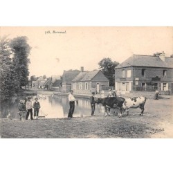 76. n°55397.berneval.vache.enfant.bateau.village