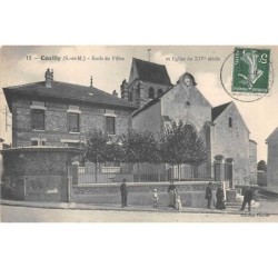 77. n° 105156 .couilly .ecole des filles et l eglise du XIVe siecle .