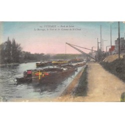 92 - PUTEAUX - SAN33752 - Bord de Seine - Le Barrage, le Pont et les Coteaux de St Cloud - Péniche