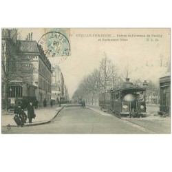 92.NEUILLY.n°15029.ENTREE DE L'AVENUE DE NEUILLY ET RESTAURANT GILLET.TRAMWAY